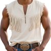 Vintage Western-Style Half-Zip Tassel Tank Top – Fast 24-Hour Shipping