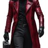 Vintage Double-Breasted Leather Coat with Contrast Lapel – Ships in 24 Hours
