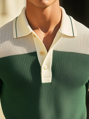 Contrast Color Knit Polo Shirt for Men – Short Sleeve, Quick Ship (24-Hour Dispatch)