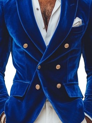 Men's Velvet Double-Breasted Casual Blazer – Fast 24-Hour Shipping