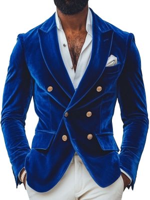Men's Velvet Double-Breasted Casual Blazer – Fast 24-Hour Shipping