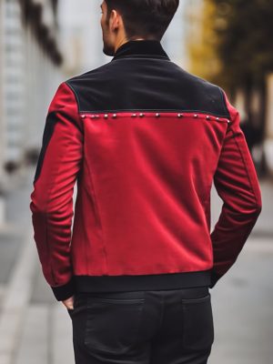 Men's Retro Suede Jacket with Contrast Stitching, Stand Collar & Rivet Detail – Ships in 24 Hours