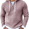 Men's Contrast Color Waffle Knit Hoodie – Soft Cotton Blend Pullover Sweatshirt