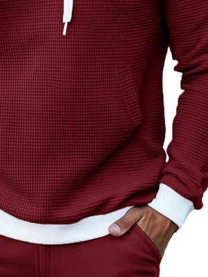 Men's Waffle-Knit Casual Hoodie – Soft Cotton Blend Pullover Sweatshirt for Everyday Wear