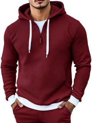 Men's Waffle-Knit Casual Hoodie – Soft Cotton Blend Pullover Sweatshirt for Everyday Wear