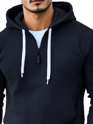 Navy Waffle Knit Hoodie for Men & Women – Stylish, Comfortable Casual Pullover Sweatshirt