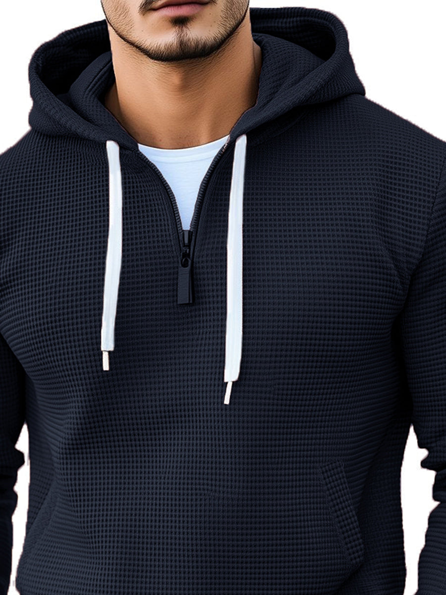 Navy Waffle Knit Hoodie for Men & Women – Stylish, Comfortable Casual Pullover Sweatshirt