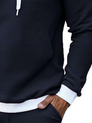 Navy Waffle Knit Hoodie for Men & Women – Stylish, Comfortable Casual Pullover Sweatshirt