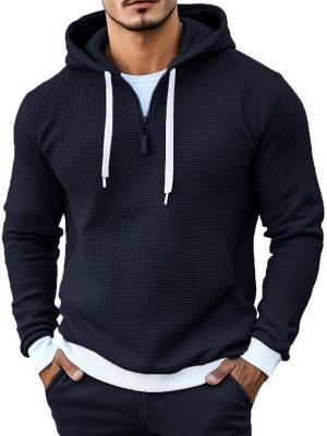 Navy Waffle Knit Hoodie for Men & Women – Stylish, Comfortable Casual Pullover Sweatshirt