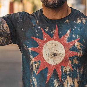 Men's Retro Sun Print T-Shirt - Casual Short Sleeve Round Neck Tee with 24-Hour Shipping (MTA1513D0TO)