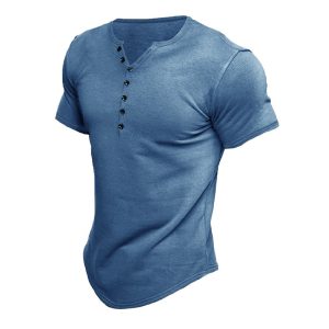 Men's Short Sleeve Solid Henley Shirt with Button-Down Front - Fast 24-Hour Shipping