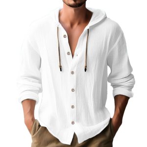 Men's Solid Color Single-Breasted Long Sleeve Hoodie with 24-Hour Shipping | Casual Pullover Sweatshirt