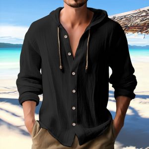 Men's Solid Color Single-Breasted Long Sleeve Hoodie with 24-Hour Shipping | Casual Pullover Sweatshirt