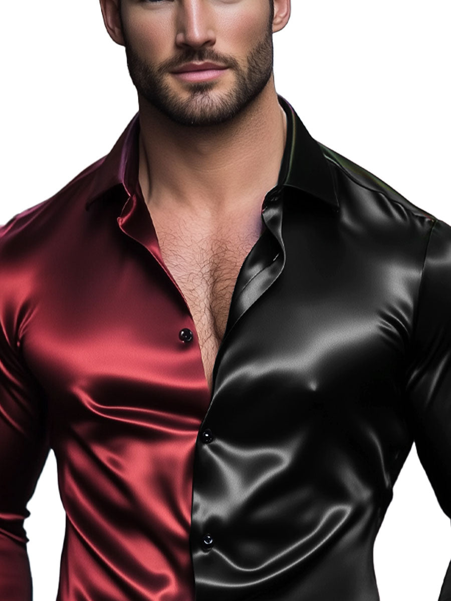 Men's Two-Tone Satin Dress Shirt with Long Sleeves – Formal & Casual Stylish Button-Down