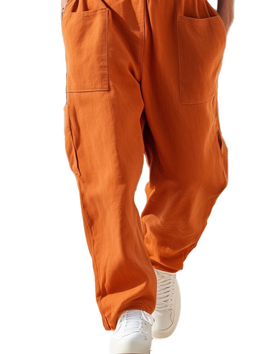Men's Cotton-Linen Casual Jumpsuit with Multiple Pockets – Fast 24-Hour Shipping