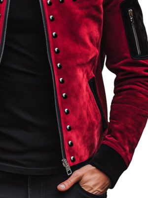 Men's Retro Suede Jacket with Contrast Stitching, Stand Collar & Rivet Detail – Ships in 24 Hours