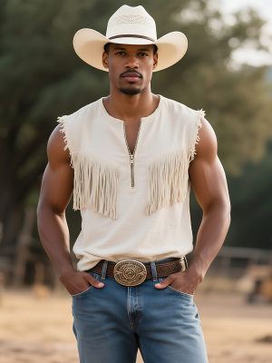 Vintage Western-Style Half-Zip Tassel Tank Top – Fast 24-Hour Shipping