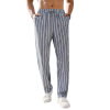 Men's Cotton-Linen Blend Striped Beach Pants with Elastic Waist - Fast 24-Hour Shipping