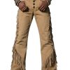 Men's Western Cotton Pants with Fringe Detail – Casual Cowboy Style Trousers