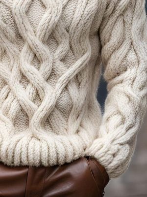 Men's Cable Knit Turtleneck Sweater – Solid Color Long Sleeve Casual Pullover with 24-Hour Shipping