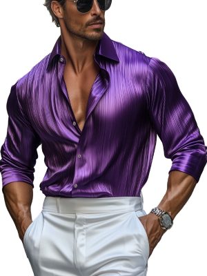 Men's Luxury Silk Long Sleeve Pleated Dress Shirt for Formal & Business Wear