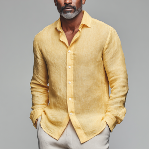 Men's Lightweight Slub Linen Long Sleeve Shirt for Summer – Breathable, Wrinkle-Resistant, Fast 24-Hour Shipping