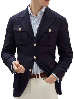 Vintage Cotton Casual Blazer with Multiple Pockets – Fast 24-Hour Shipping