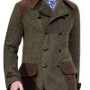 Vintage Herringbone Wool & Suede Patchwork Double-Breasted Casual Coat – Ships in 24 Hours