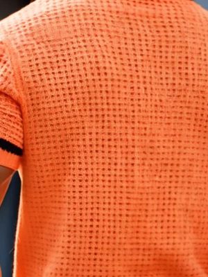 Men's Orange Black Mesh Knit Short Sleeve Shirt – Fast 24-Hour Shipping