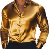 Men's Gold Satin Dress Shirt with Long Sleeves – Formal Luxury Button-Down Top