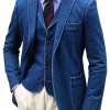 Men's Vintage Denim Blazer with Front Pockets – Solid Color Casual Jacket, Ships in 24 Hours