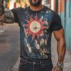 Men's Retro Sun Print T-Shirt - Casual Short Sleeve Round Neck Tee with 24-Hour Shipping (MTA1513D0TO)