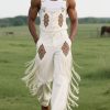 Men's Western Style Embroidered Cotton Overalls with Decorative Tassels