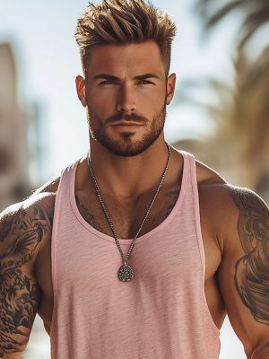 Men's Pink Cotton Sleeveless Tank Top for Casual Summer Wear