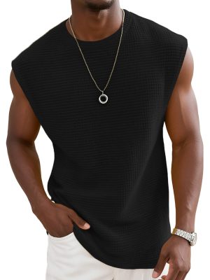 Yellow Waffle Knit Tank Top for Women – Wide Shoulder Casual Top with 24-Hour Shipping