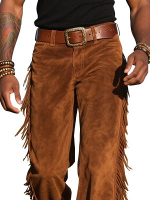 Men's Vintage Suede Western Tassel Pants – Fast 24-Hour Shipping