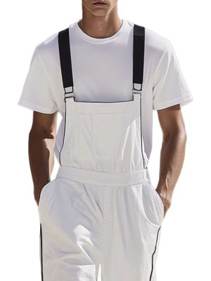 Men's White Cotton Wide Leg Overalls – Fast 24-Hour Shipping, Casual Summer Workwear