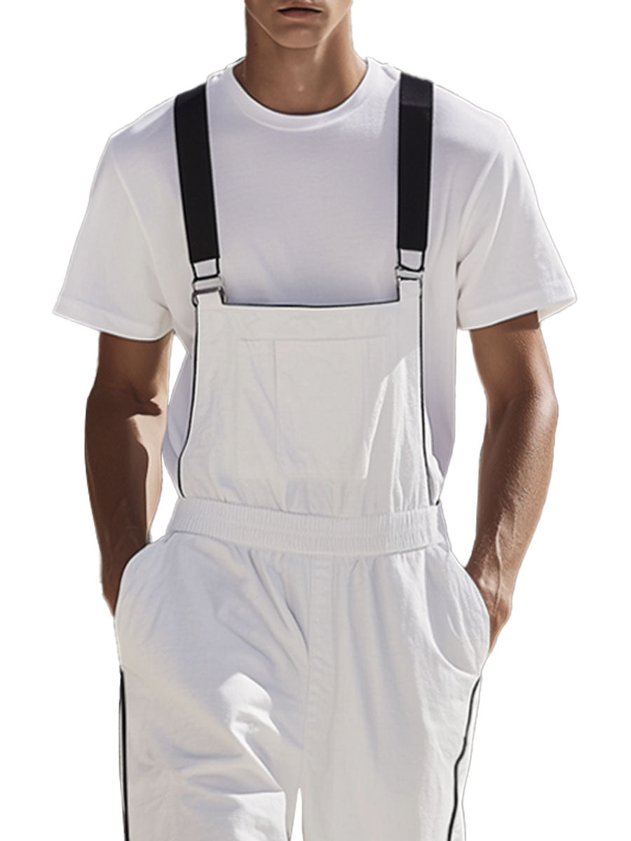 Men's White Cotton Wide Leg Overalls – Fast 24-Hour Shipping, Casual Summer Workwear