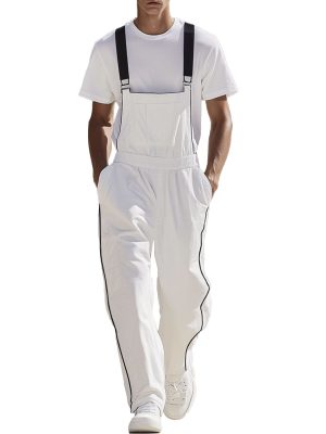 Men's White Cotton Wide Leg Overalls – Fast 24-Hour Shipping, Casual Summer Workwear