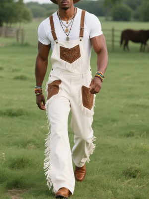 Men's Western Embroidered Jumpsuit with Contrast Panels – Fast 24-Hour Shipping