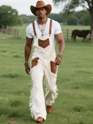 Men's Western Embroidered Jumpsuit with Contrast Panels – Fast 24-Hour Shipping