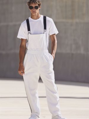 Men's White Cotton Wide Leg Overalls – Fast 24-Hour Shipping, Casual Summer Workwear