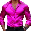 Men's Solid Satin Long Sleeve Dress Shirt – Smooth Luxury Casual Button-Down for Men
