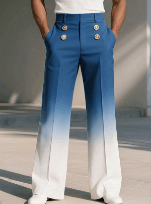 Blue and White Gradient Wide-Leg Business Pants – Fast 24-Hour Shipping