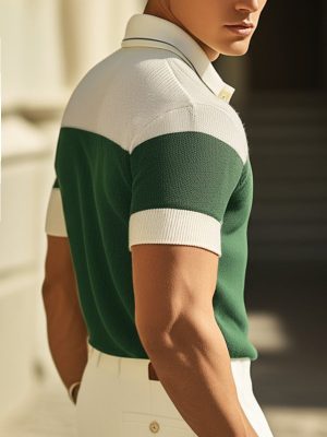 Contrast Color Knit Polo Shirt for Men – Short Sleeve, Quick Ship (24-Hour Dispatch)