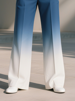 Blue and White Gradient Wide-Leg Business Pants – Fast 24-Hour Shipping