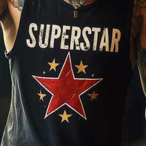Men's Retro SUPERSTAR Printed Tank Top - Casual Crew Neck Sleeveless Top with 24-Hour Shipping