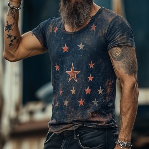 Men's Retro Star Universe Graphic T-Shirt - Casual Short Sleeve Round Neck Tee with 24-Hour Shipping
