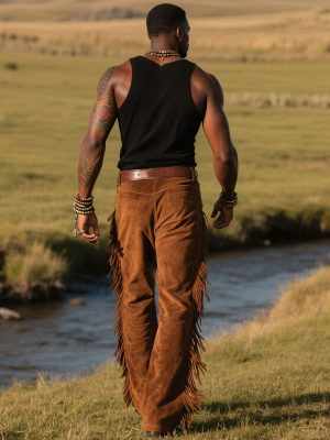 Men's Vintage Suede Western Tassel Pants – Fast 24-Hour Shipping