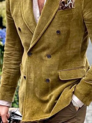 Vintage Velvet Double-Breasted Blazer with Lapel & 3 Pockets – Ships in 24 Hours